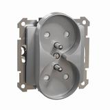 Sedna Design & Elements Gniazdo podwójne z przesłonami (do ramek Elements) srebrne aluminium SDD113271 Schneider