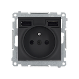 Simon 54 Gniazdo z ładowarką 2xUSB 2,1A 5V DC czarny mat