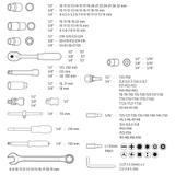 Klucze nasadowe 1/2", 3/8", 1/4", zestaw 219 szt., CrV