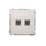 Simon Basic Gniazdo komputerowe RJ45 kategoria 6 podwójne ekranowane z przesłoną przeciwkurzową . Montaż na łapki lub wkręty biały BM62E.01/11 KONTAKT