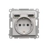 Simon 55 Gniazdo schuko ze zintegrowaną ładowarką 2xUSBA Aluminium mat TGSZ1ZUSB2AA.01/143 KONTAKT