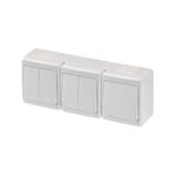 Wyłącznik hermetyczny BETA, potrójny, jednobiegunowy i 2xświecznikowy, IP44, biały