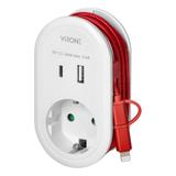 Adapter 1x 2P+Z z ładowarką USB (Typ A+C), 5V DC/ 3,4A, z dodatkowym kablem ładującym (typ C + Light