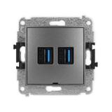 MINI Mechanizm gniazda podwójnego 2xUSB A-A 3.0, bez pola opisowego grafitowy