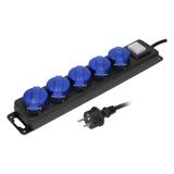 Przedłużacz warsztatowy bryzgoszczelny z wyłącznikiem, 5 gniazd 2P+Z, IP44, schuko przewód gumowy, H