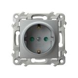 SZAFIR Gniazdo pojedyncze z uziemieniem schuko z przesłonami torów prądowych - kolor srebro