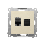 Simon 55 Gniazdo komputerowe podwójne RJ45 kategoria 6 ekranowane z przesłoną przeciwkurzową Szampań