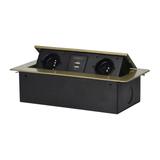 Gniazdo meblowe wpuszczane w blat z płaskim frezowanym rantem i ładowarką USB 2x2P+Z 2xUSB mosiąd OR