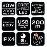 Latarka czołowa akumulatorowa USB 1000 lm czerwony/niebieski CREE LED + LED