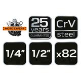 Klucze nasadowe 1/2", 1/4" , zestaw 82 szt., CrV