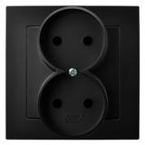 AS Gniazdo podwójne kompletne z ramką - kolor czarny metalik