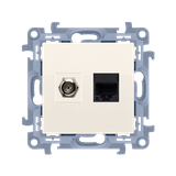 Simon 10 Gniazdo antenowe typu F + komputerowe RJ45 kat.5e krem