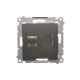 Simon 54 Gniazdo komputerowe pojedyncze RJ45 kategoria 6 ekranowane z przesłoną przeciwkurzową brąz