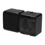 JUNIOR Łącznik świecznikowy z gniazdem pojedynczym z uziemieniem 2P+Z (klapka dymna; przesłony torów