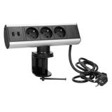 Gniazdo meblowe z uchwytem montażowym ładowarką USB i przewodem 1,8m 3x2P+Z 2xUSB (typ A 2,1A) FS-7