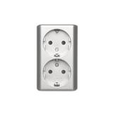 Simon 54 Gniazdo podwójne Schuko natynkowe z przesłonami torów prądowych wersja skandynawska 16A 250V zaciski śrubowe brąz mat EGSZ2NZ/46 EGSZ2NZ/43 KONTAKT