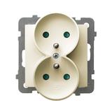 AS Gniazdo podwójne z uziemieniem z przesłonami torów prądowych, moduł bez ramki - kolor ecru