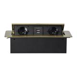 Gniazdo meblowe wpuszczane w blat z płaskim frezowanym rantem i ładowarką USB 2x2P+Z 2xUSB mosiąd OR