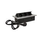 Gniazdo meblowe wpuszczane w blat z grubym rantem 3x2P+Z przewód 1,5m 3x1,5mm2 srebrne OR-AE-1338/G