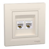 Asfora, gniazdo komputerowe 2x RJ45 kat.5e, UTP, kremowy