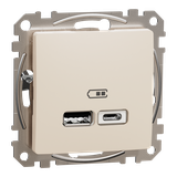 Sedna Design & Elements, gniazdo ładowania USB A+C 2,4A, beżowe