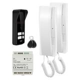 ENIR MULTI, zestaw domofonowy dwurodzinny, 2-żyłowy, zasilacz na szynę DIN, z czytnikiem breloków, b