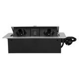 Gniazdo meblowe wpuszczane w blat z płaskim frezowanym rantem ładowarką USB i przewodem 3m 2x2P+Z OR