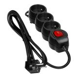 Przedłużacz 3x2P+Z,ON/OFF,1,4m, 3x1mm2, czarny