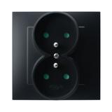 SZAFIR Gniazdo podwójne z uziemieniem z przesłonami torów prądowych, kompletne z ramką - kolor czarn