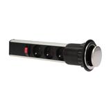 Gniazdo meblowe 3x2P+Z wysuwane z blatu 6cm, z blokadą i przewodem 1,8m, INOX