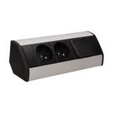 Gniazdo meblowe 2x2P+Z z wyłącznikiem, czarno-srebrne OR-GM-9002/B-G ORNO