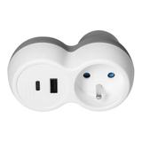 Rozgałęźnik 2P+Z, USB-A+C, biało-szary