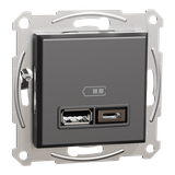 Asfora, gniazdo ładowania USB A+C 2,4A, bez ramki, antracyt
