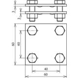 Zacisk krzyżowy 60x60 mm do płask. 30/30 mm, stal nierdzewna NIRO