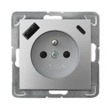 Gniazdo pojedyncze z uziemieniem z ładowarką A+C IMPRESJA SREBRO