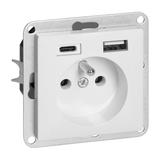 Gniazdo pojedyncze podtynkowe 2P+Z z ładowarką USB A+C Pearl, 16A, 250V, PT-16P/USB, biały OR-OE-7705/USBAC/W ORNO