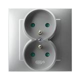 SZAFIR Gniazdo podwójne z uziemieniem z przesłonami torów prądowych, kompletne z ramką - kolor srebr