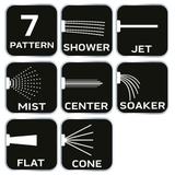 Zraszacz wielofunkcyjny, 7 funkcji, z blokadą, z funkcją CLICK