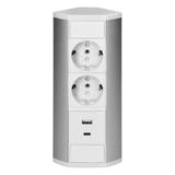 Gniazdo meblowe 2x2P+Z (Schuko), 2xUSB (typ A+C; 2,4A), biało-srebrne