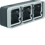 BERKER W.1 Adapter natynkowy potrójna poziomy 2 wejścia IP55 szary 6019303505 HAGER