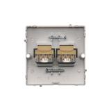 Simon Basic Gniazdo telefoniczne RJ11 podwójne Montaż gniazda na wkręty do puszki srebrny mat