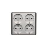 Simon 54 Gniazdo poczwórne Schuko n/t z przesłonami wersja skandynawska 16A z. śrub. srebrny mat