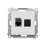 Simon 55 Gniazdo komputerowe podwójne RJ45 kategoria 6 ekranowane z przesłoną przeciwkurzową Jasnosz