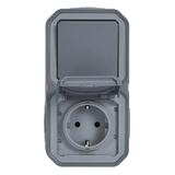 NOWE PLEXO - GN. SCHUKO 2P+Z + ŁĄCZ. SCHODOWY KOMPLET NATYNKOWY 16A- 250V~ SZARE