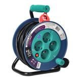Przedłużacz bębnowy MINI, 4 gniazda 2P+Z, metalowy stojak, polwinit H05VV-F 3x1mm2 , długość 15m, turkusowy OR-AE-1339/T ORNO