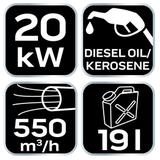 Nagrzewnica olejowa 20kW, zbiornik 19l, bez kółek