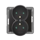 IMPRESJA Gniazdo podwójne z uziemieniem z przesłonami torów prądowych, moduł bez ramki - kolor antra