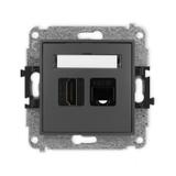 ICON Mechanizm gniazda pojedynczego HDMI 2.0 + gniazda komp. poj. 1xRJ45, kat. 5e, 8-stykowy grafito