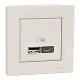 Asfora, gniazdo ładowania USB A+C 2,4A, z ramką, kremowe