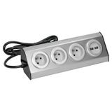 Gniazdo meblowe, kuchenne z ładowarką USB, montowane na rzepy z przewodem 1,5m - 3x2P+Z, 2xUSB, INOX FS-4 ORNO